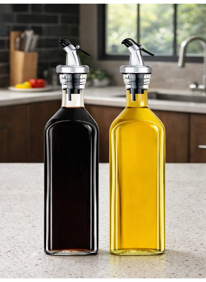 LIVVY Glass Oil Dispenser Bottle with Pourer, Transparent Square Vinegar and Olive Oil Bottle for Kitchen, Leak Proof Sauce and Cooking Oil Container (2 Pack) - Image 2